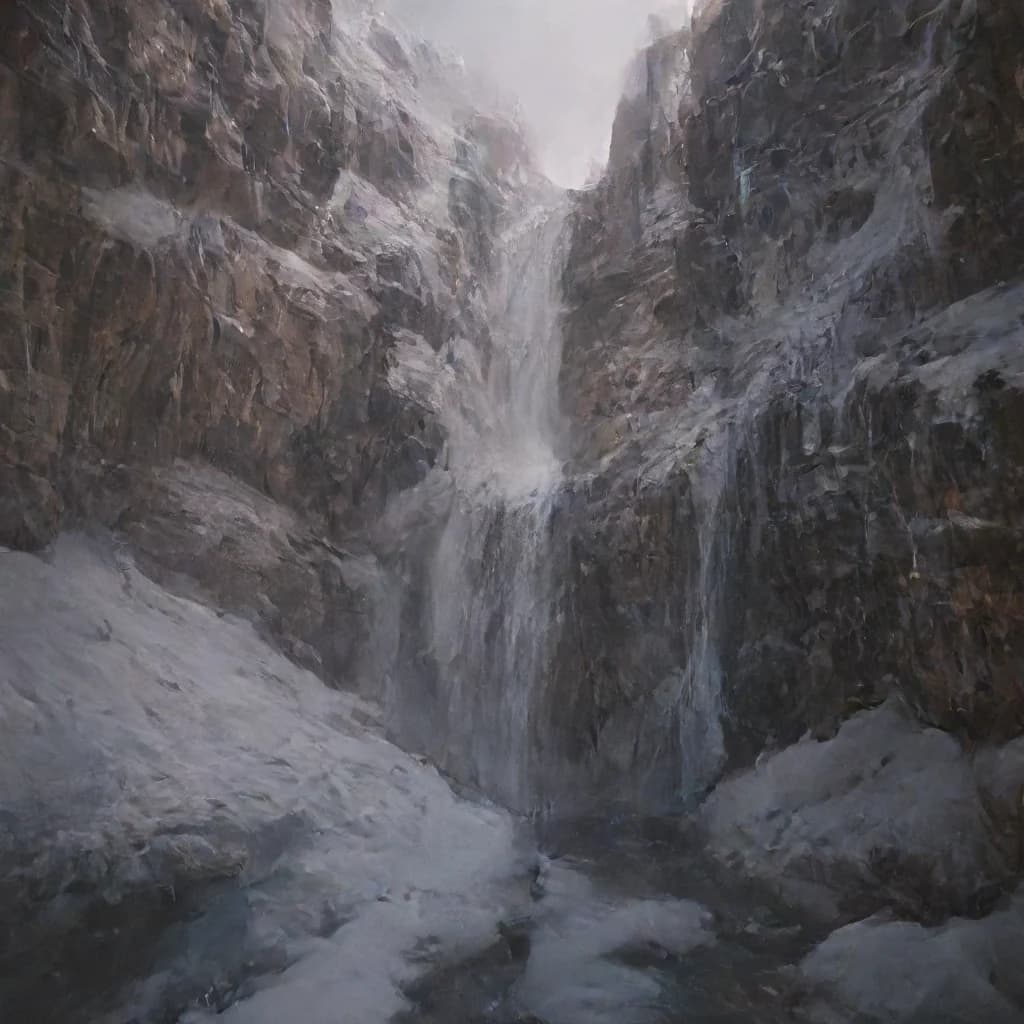 a frozen waterfall in a snowy canyon